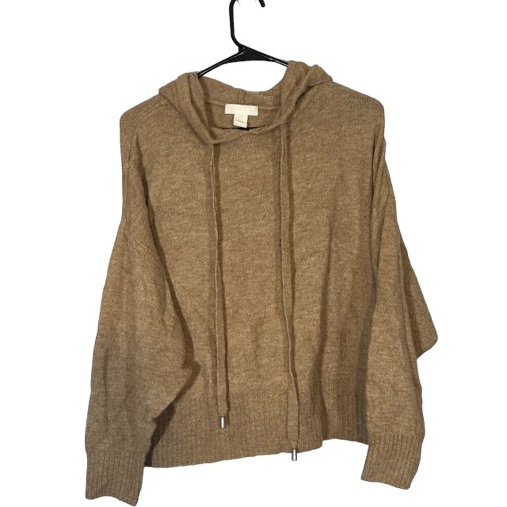 H&M Women’s Tan Batwing Sleeve Hooded Drawstring Knit Sweater Size Large